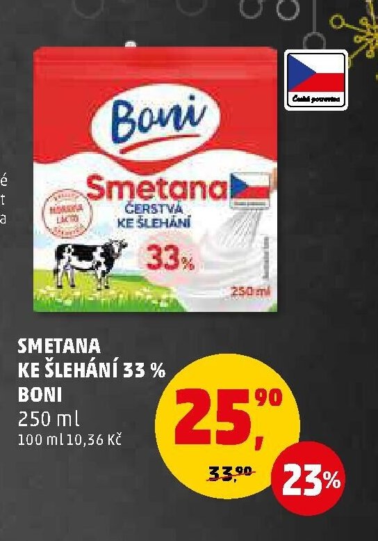 Smetana ke šlehání Boni 250 ml