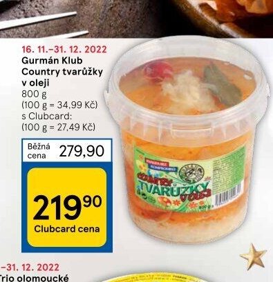 Gurmán Klub Country tvarůžky v oleji 800 g