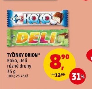 Tyčinky Orion Koko, Deli