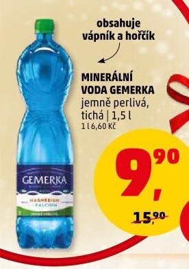 MINERÁLNÍ VODA GEMERKA jemně perlivá, tichá | 1,5 l