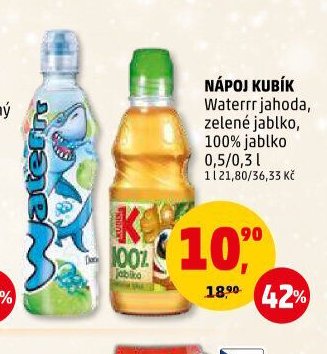 NÁPOJ KUBÍK Waterrr jahoda, zelené jablko, 100% jablko 0,5/0,3 l