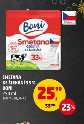 Smetana ke šlehání 33 % Boni