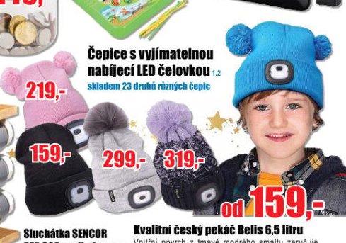 Čepice s vyjímatelnou nabíjecí LED čelovkou