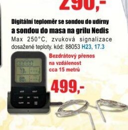 Digitální teploměr se sondou do udírny a sondou do masa na grilu Nedis