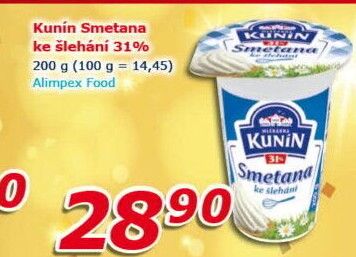 Smetana ke šlehání Kunín 31%