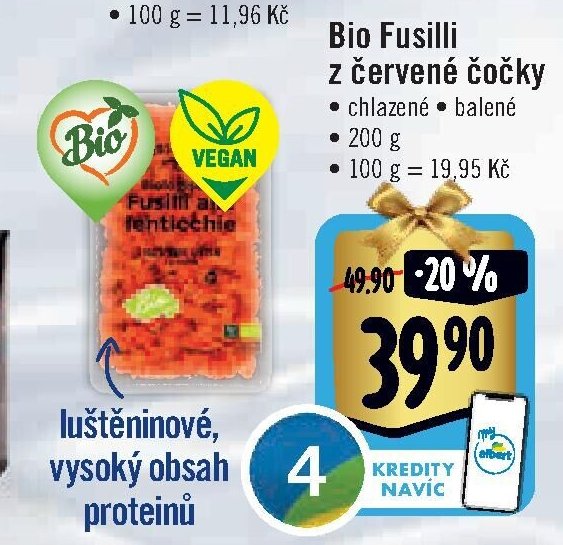 Bio Fusilli z červené čočky