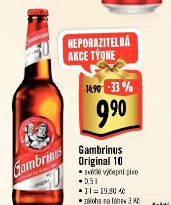 Pivo světlé výčepní Originál 10° Gambrinus