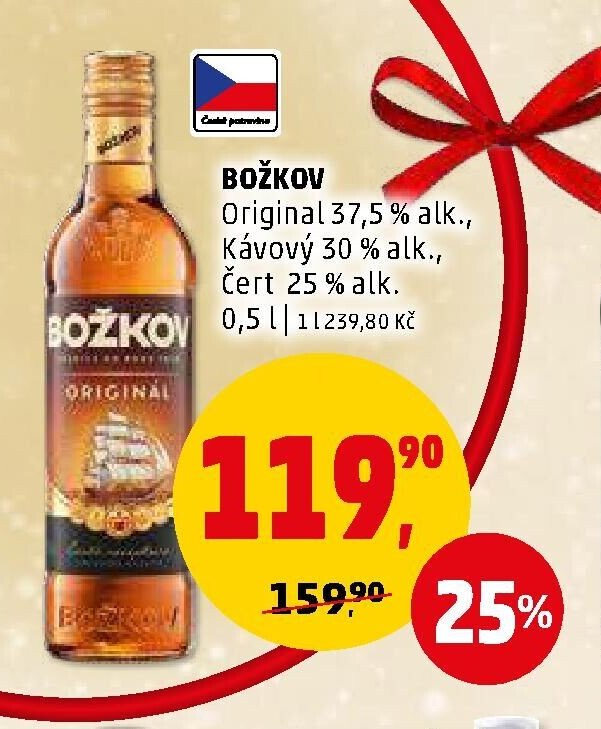 BOŽKOV Original 37,5 % alk., Kávový 30 % alk., Čert 25 % alk.