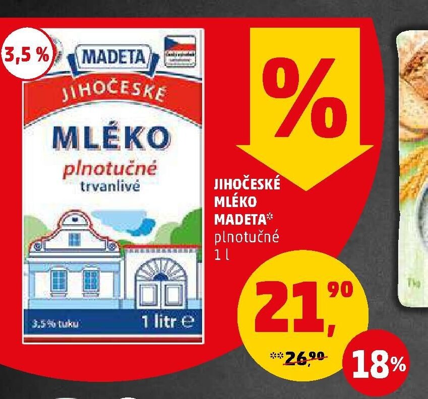 JIHOČESKÉ MLÉKO MADETA plnotučné 1 l