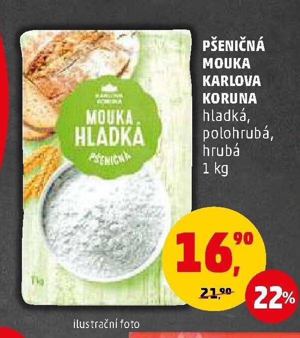 PŠENIČNÁ MOUKA KARLOVA KORUNA hladká, polohrubá, hrubá 1 kg