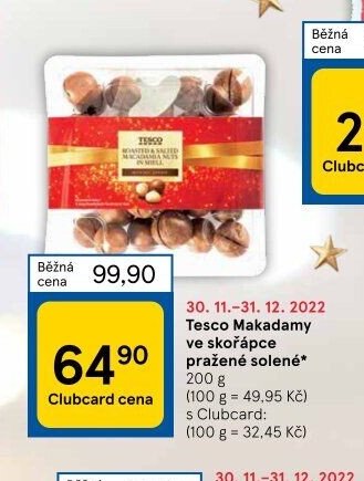 Tesco Makadamy ve skořápce pražené solené 200 g