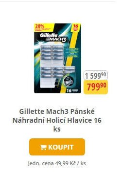 Gillette Mach3 Pánská Náhradní Holicí Hlavice 16 ks