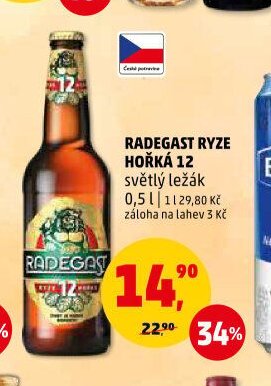 Radegast Ryze hořká 12 světlý ležák 0,5 l