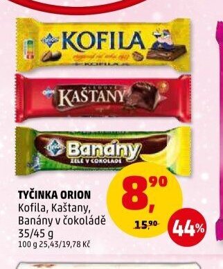 TYČINKA ORION Kofila, Kaštany, Banány v čokoládě