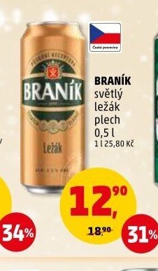 BRANÍK světlý ležák plech 0,5 l