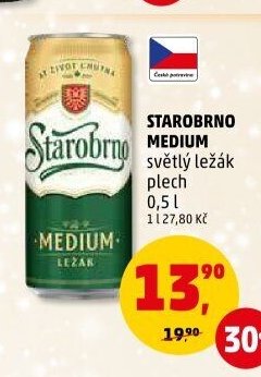 STAROBRNO MEDIUM světlý ležák plech 0,5 l
