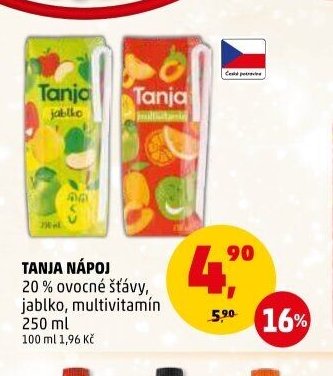 TANJA NÁPOJ 20 % ovocné šťávy, jablko, multivitamin 250 ml