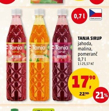 TANJA SIRUP jahoda, malina, pomeranč 0,7 l