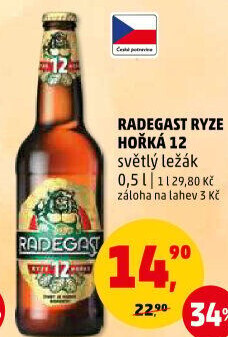 Pivo světlý ležák 12° Ryze hořká Radegast