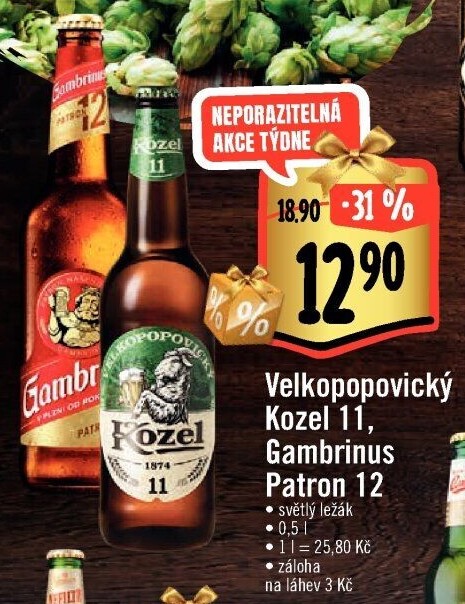 Pivo ležák 11° Velkopopovický Kozel