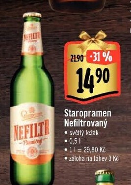 Pivo plné světlé pšeničné nefiltrované 12° Staropramen