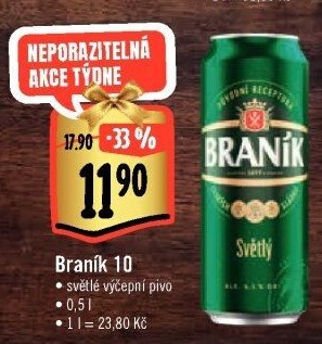 Pivo světlé výčepní 10° Braník