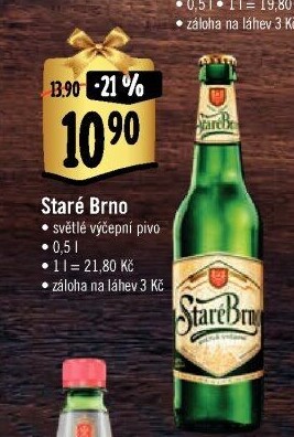 Pivo světlé výčepní 10° Staré Brno Starobrno
