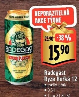 Pivo světlý ležák 12° Ryze hořká Radegast