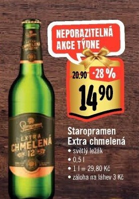 Pivo světlý ležák Extra chmelená 12° Staropramen