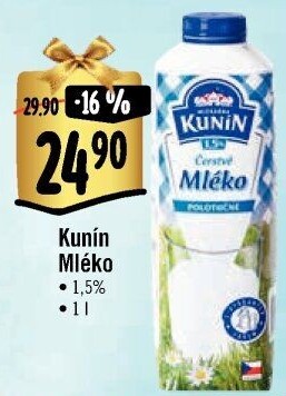 Mléko čerstvé Kunín - 1,5% polotučné