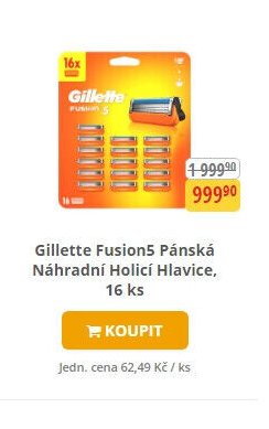 Gillette Fusion5 Pánská Náhradní Holicí Hlavice, 16 ks