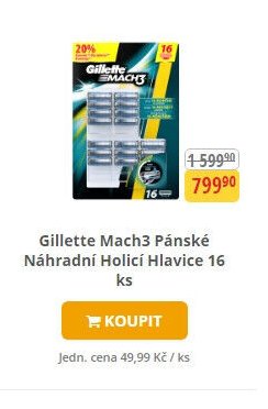 Gillette Mach3 Pánské Náhradní Holicí Hlavice 16 ks