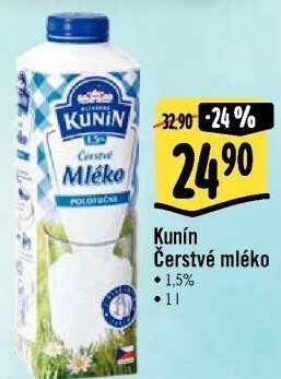 Mléko čerstvé Kunín - 1,5% polotučné