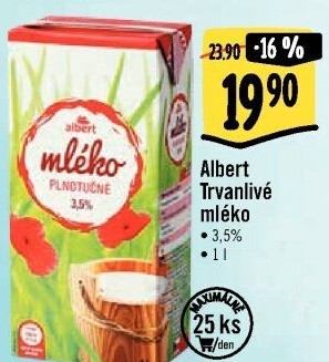 Mléko trvanlivé Albert - 3,5% plnotučné