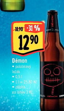 Pivo polotmavý ležák Démon Pivovar Vysoký Chlumec