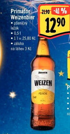 Pivo světlé pšeničné nefiltrované Weizenbier Primátor
