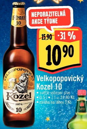 Pivo světlé výčepní 10°Velkopopovický Kozel