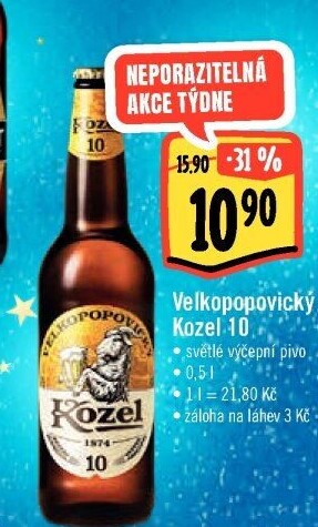Pivo světlé výčepní 10°Velkopopovický Kozel