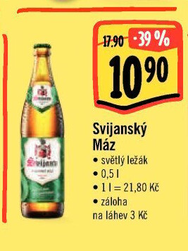Pivo světlý ležák 11° Svijanský Máz Svijany