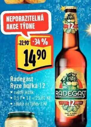 Pivo světlý ležák 12° Ryze hořká Radegast