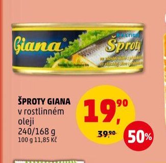 ŠPROTY GIANA v rostlinném oleji 240/168 g