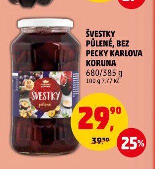 ŠVESTKY PŮLENÉ, BEZ PECKY KARLOVA KORUNA 680/385 g