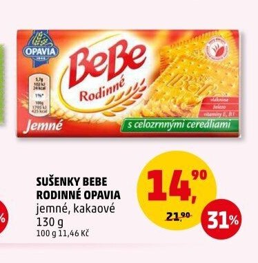 Sušenky Bebe rodinné Opavia jemné, kakaové 130 g