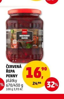 ČERVENÁ ŘEPA PENNY plátky 670/430 g