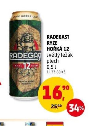 RADEGAST RYZE HOŘKÁ 12 světlý ležák plech 0,5 l