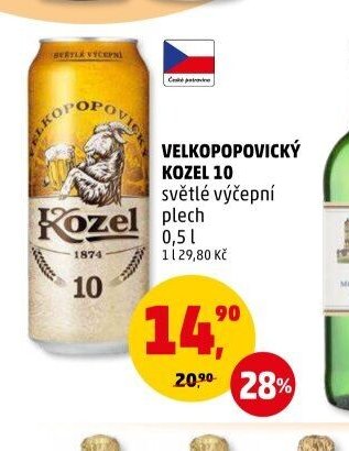 VELKOPOPOVICKÝ KOZEL 10 světlé výčepní plech 0,5 l