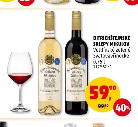 DITRICHŠTEJNSKÉ SKLEPY MIKULOV Veltlínské zelené, Svatovavřinecké 0,75 l