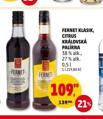 FERNET KLASIK, CITRUS KRÁLOVSKÁ PALÍRNA 0,5 l