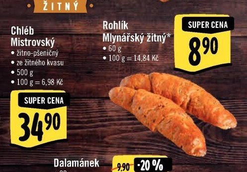Rohlík Mlynářský žitný