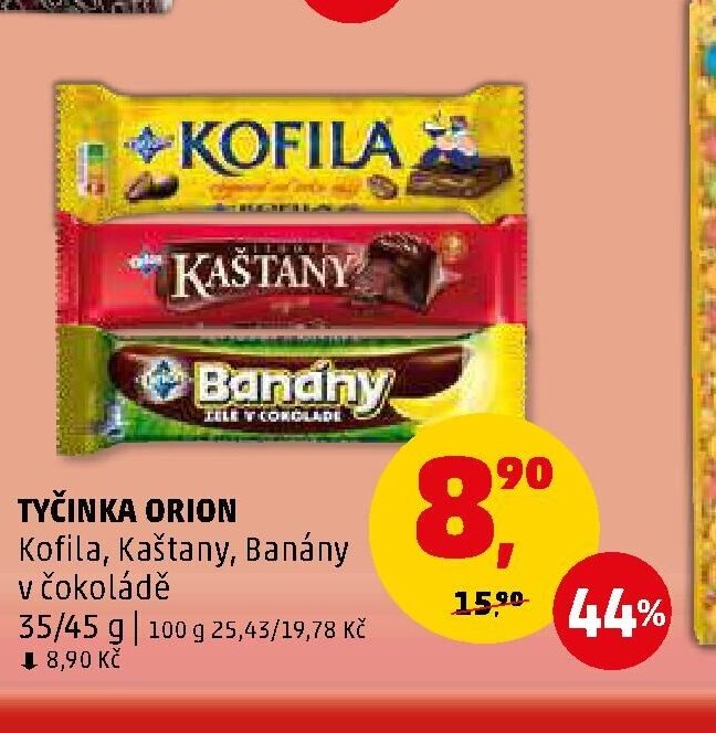 TYČINKA ORION Kofila, Kaštany, Banány v čokoládě